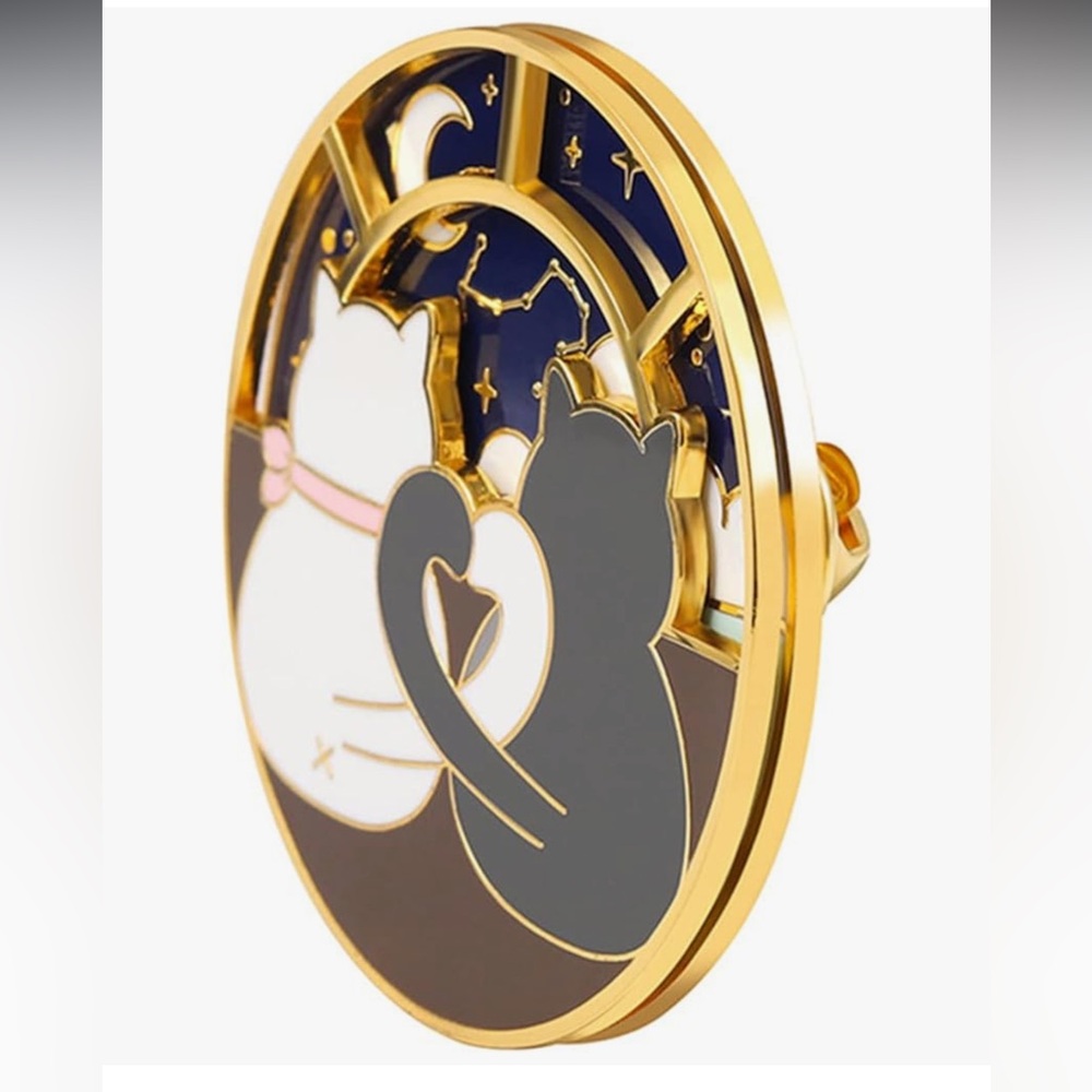 🆕 Spinner Anime Cat Enamel Pin - Rotatable Cute Couple Cats